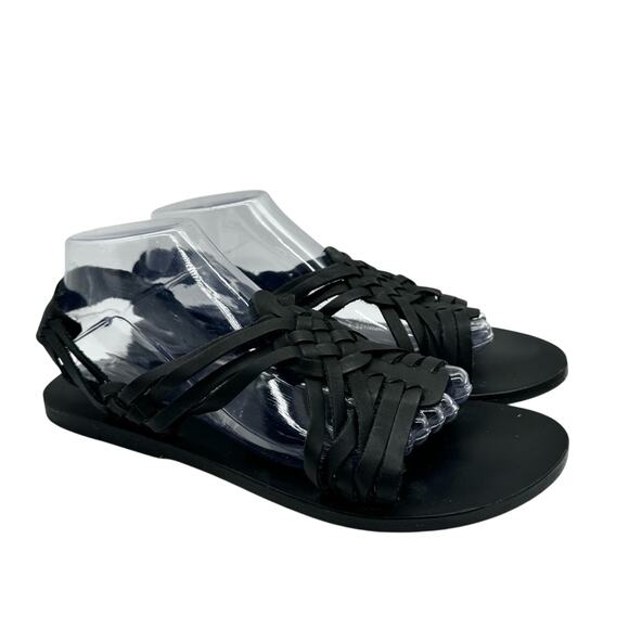 L Space Cabo Flat Leather Huarache Open Toe Sandals Black Size 40 Beach Boho - Picture 2 of 11